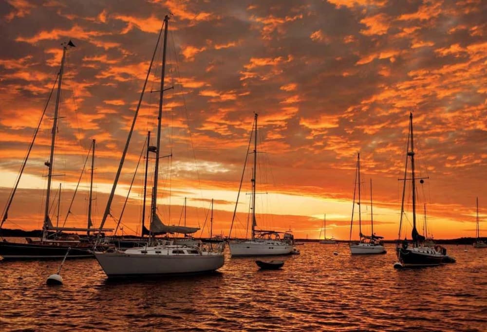 View of Cuttyhunk Marina inner harbor mooring field 